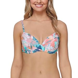 Raisins Twist-front Push-up Bikini Top Underwire Tropical Floral Swim Size Small
